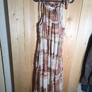 Taylor Cream and Brown Patchwork Maxi Dress